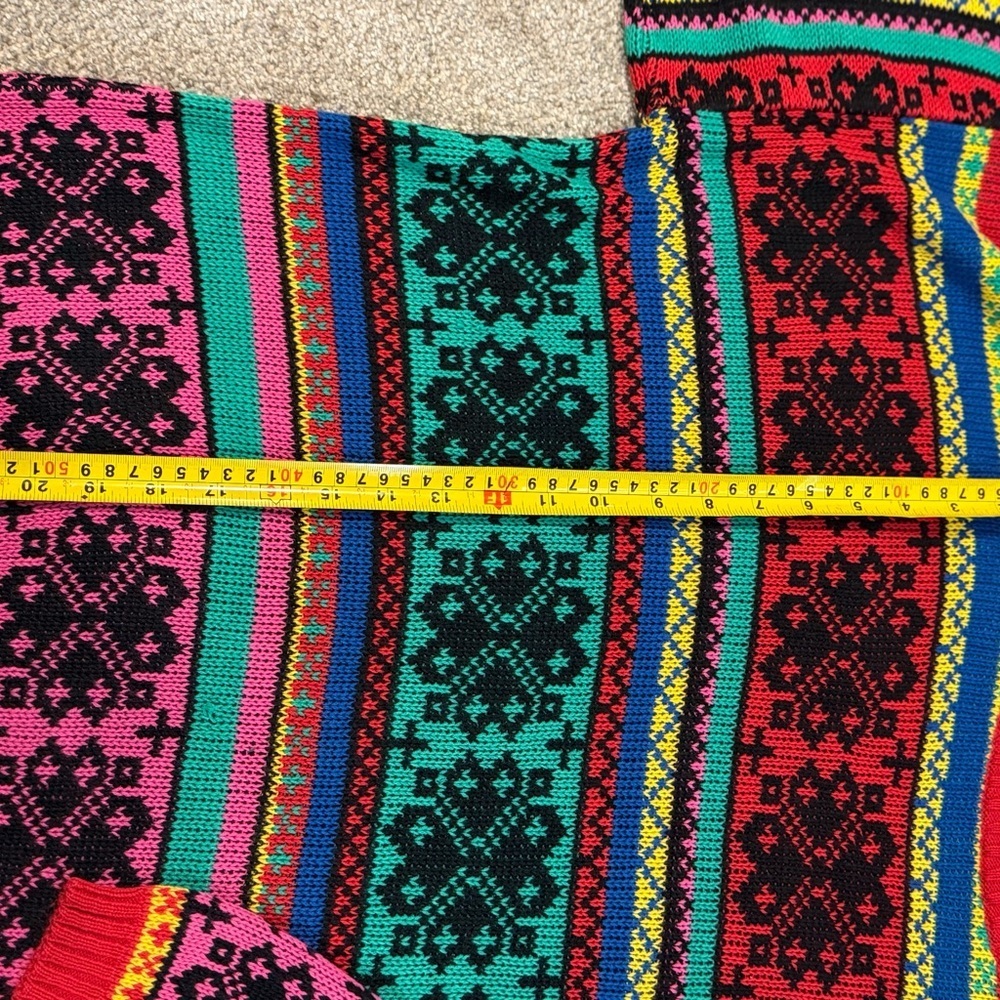 Vintage 80s Fair Isle Rainbow Sweater – Bright Geometric Knit Retro Ski Lodge M - Picture 4 of 6